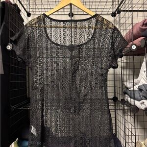 Maurices Black Sheer Lace Tee